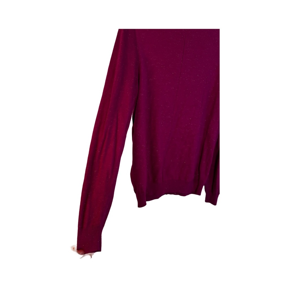 Nicole Miller Women M Cardigan Sweater Cranberry Silver Metallic Preppy Button - Picture 5 of 9